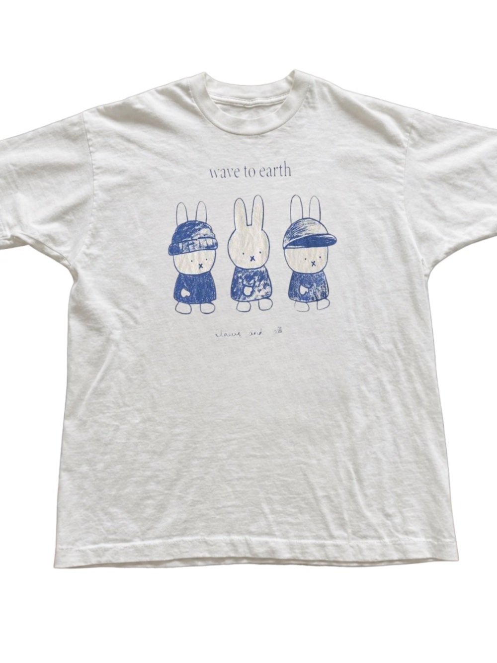Gildan White Tee with Blue Bunny Trio Graphic